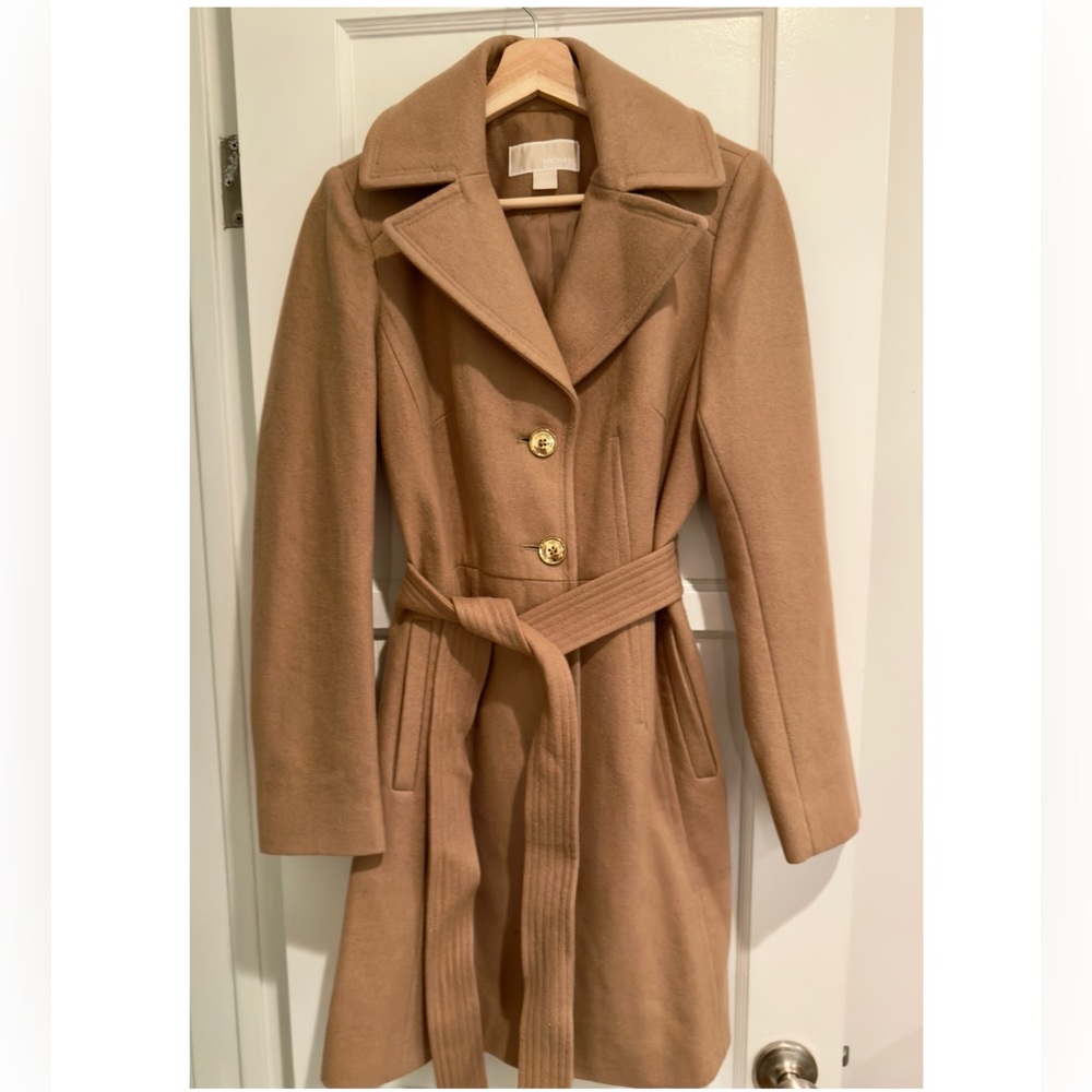 Michael Kors Tan Pea Coat with Belted Waist